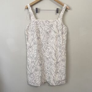 A New Day Linen Mini Shift Dress With Pockets Sleeveless Tank Beige Floral